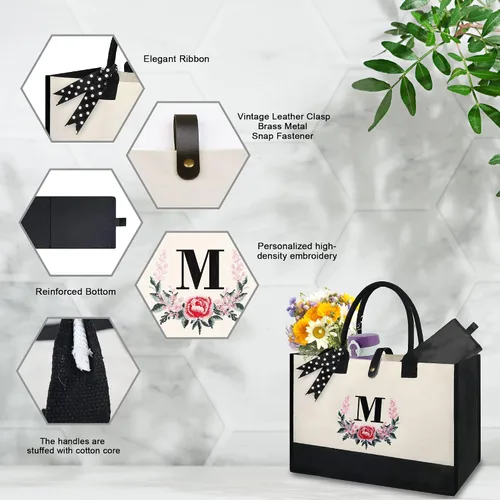 Miniatura 5 de BeeGreen Regalos personalizados para mujeres con bolsillos interiores con cremallera de cuero, hebilla magnética bordada, monograma de lona de 13