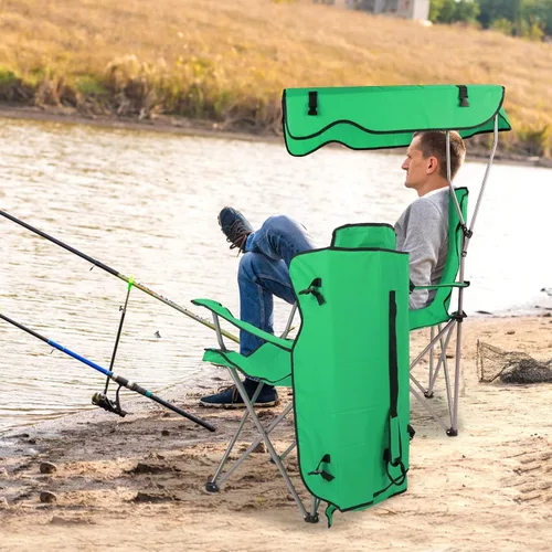 Miniatura 2 de KOCASO Silla de camping plegable con toldo – Silla de playa de protección solar con toldo de sombra, carga de 330 libras, asiento plegable