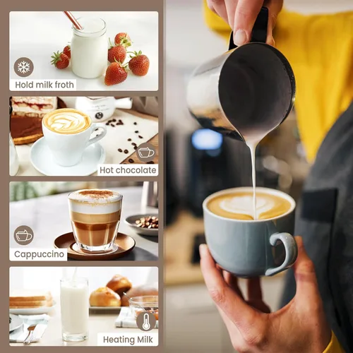 Miniatura 2 de Espumador de leche eléctrico, espumador de café, espumador de leche caliente y fría, calentador de leche automático 4 en 1, acero inoxidable