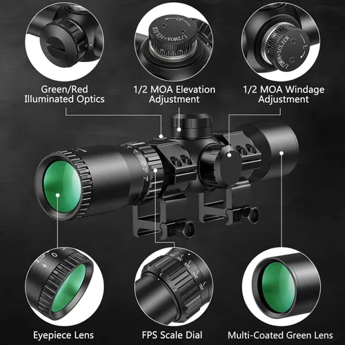 Miniatura 2 de CVLIFE Ballesta de 1.5-5x32, retícula balística de vidrio grabado de 20-100 yardas, ballesta iluminada roja y verde para caza con anillos de alcance