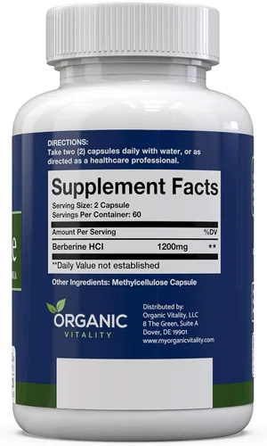 Miniatura 2 de Suplemento prémium de berberina HCL – 1200 mg de berberina por porción – 120 cápsulas veganas – Apoya un estilo de vida saludable