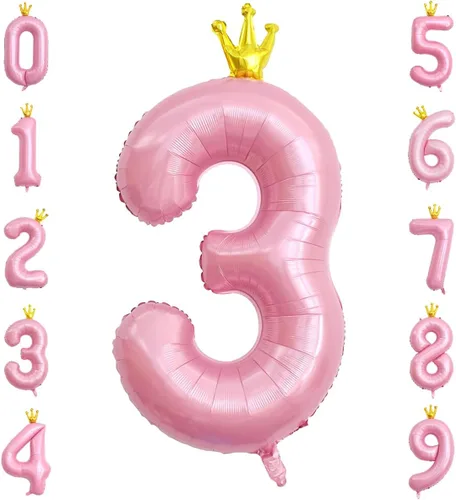Miniatura 5 de Globo rosa con corona de 40 pulgadas con número 0, globo grande unido de papel de aluminio rosa claro Mylar con dígito de helio 0 para decoración