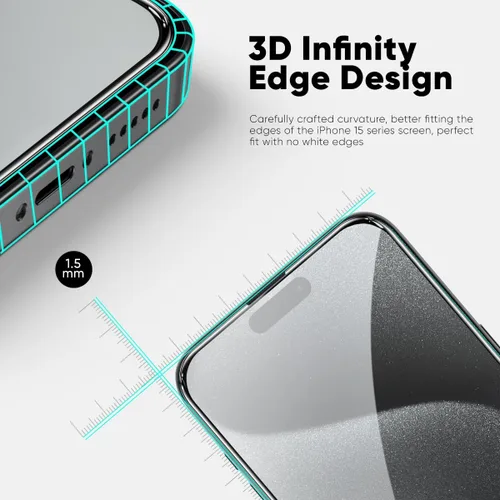 Miniatura 3 de FLOLAB NanoArmour ONETIME MAX - Protector de pantalla para iPhone 15 Pro Max, protector de pantalla anti-luz azul, transparente 3D, vidrio templado