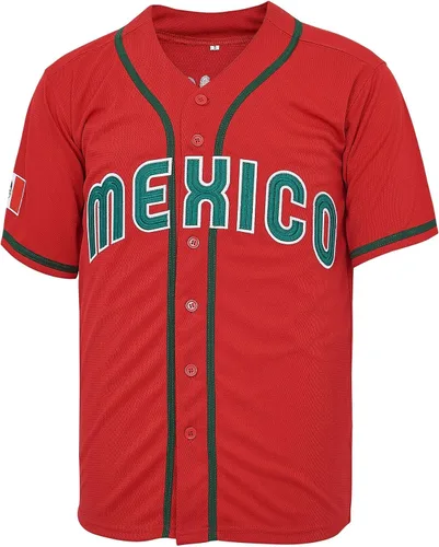 Miniatura 2 de México 34 7 Button Down Baseball Jersey de manga corta Hipster 80S 90S Hip Hop Baseball Jersey
