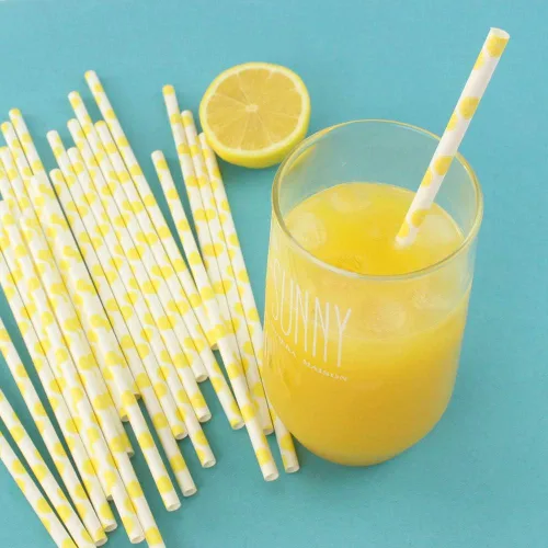Miniatura 6 de popotes de papel con motivos de Frutas, biodegradable, 7.75 pulgadas, desechables, 100 unidades., Lemon Limón
