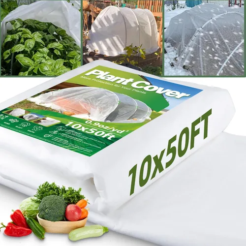 Cubiertas para plantas de 10 x 50 pies, protección contra la congelación, manta de tela helada, cubierta flotante para fila para invierno de 0.9