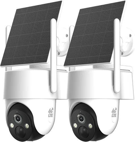 Rraycom Cámara de seguridad celular 4G LTE inalámbrica para exteriores, paquete de 2 cámaras sin WiFi con energía solar, vista en vivo 2K 360°,