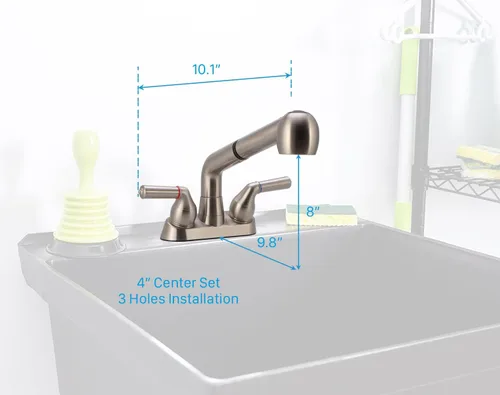 Miniatura 6 de Grifo de lavabo utilitario, grifo de lavadero con rociador extraíble, grifo de plástico ABS, centro de 4 pulgadas, instalación de 3 agujeros,