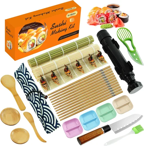 Kit de fabricación de sushi, kit de 27 piezas para hacer sushi para principiantes, kit de rodillo de sushi, kit de sushi con alfombrilla de sushi,