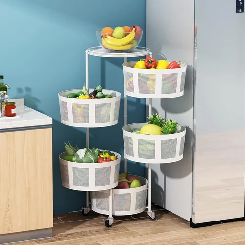 Miniatura 3 de Cestas giratorias de cocina con ruedas redondas de malla de 5 niveles, organizador de frutas y verduras, almacenamiento rodante con ruedas