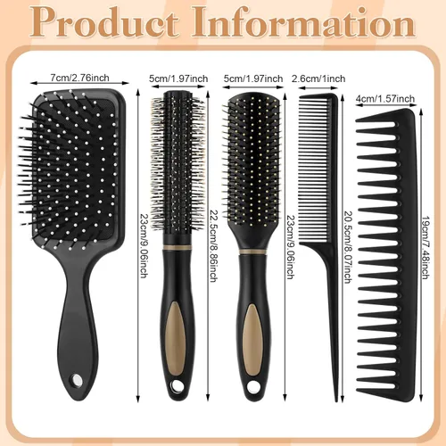 Miniatura 4 de Juego de 5 cepillos para el cabello para mujer, peine desenredante, cepillo para hombres y mujeres, cabello húmedo, seco, rizado y liso