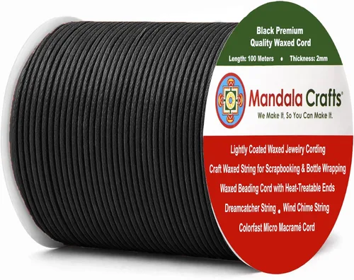 Miniatura 188 de Cuerda Mandala Crafts 0.03 pulgadas 109 yardas para hacer joyería, artesanía, macramé, cuerda de algodón encerado Negro