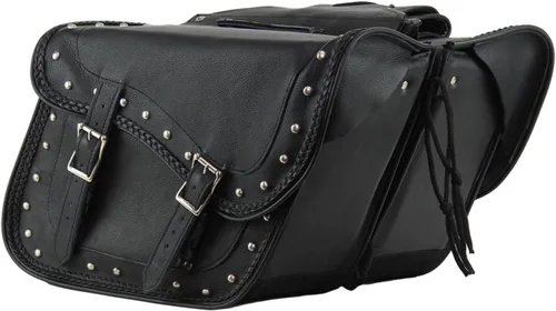 GARGOYLE BELLS Bolsas de cuero genuino para silla de montar de motocicleta, bolsa de equipaje para softails, deportistas y helicópteros (con Negro
