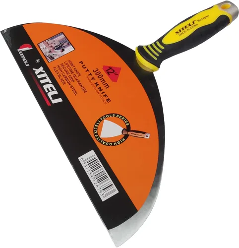 Rascador de masilla grande de acero inoxidable de 12 pulgadas con mango ergonómico de plástico para pegar pintura, pared, piso, azulejos,
