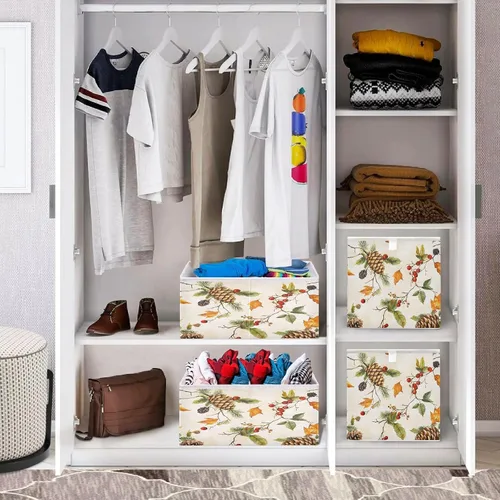 Miniatura 7 de Bolaz Organizadores de armario con hojas de otoño, conos de pino, cubos de almacenamiento, cestas para estantes para el hogar, habitación, oficina