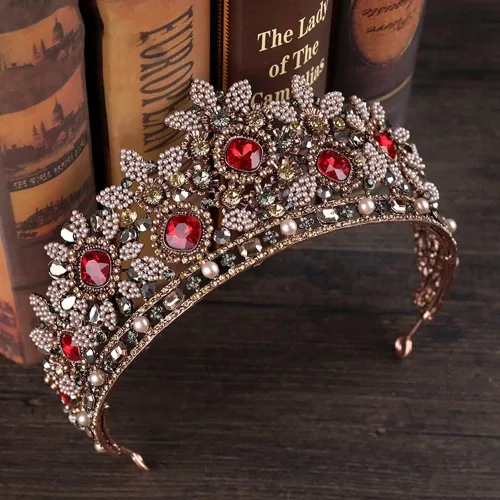 Miniatura 7 de hair jewelry crown tiaras for women Wedding Tiaras and Crowns Red Rhinestone Bridal Hair Jewelry Retro Crystal Women Headpiece Baroque Headdband