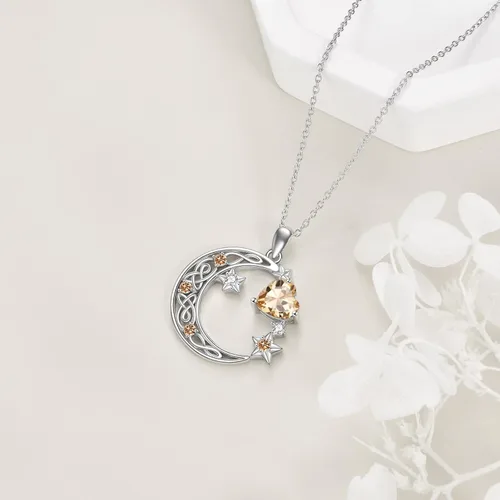 Miniatura 4 de Collar de plata de ley con estrella de luna creciente para mamá e hija, piedra natal, granate, día de la madre, cumpleaños, joyería celta, regalos