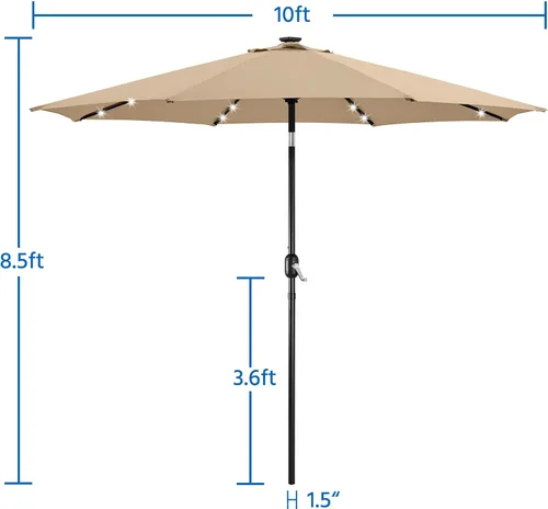 Miniatura 3 de Yaheetech Sombrilla de patio con energía solar de 10 pies, sombrilla de mesa de mercado con protección UV con 32 luces LED y botón de inclinación