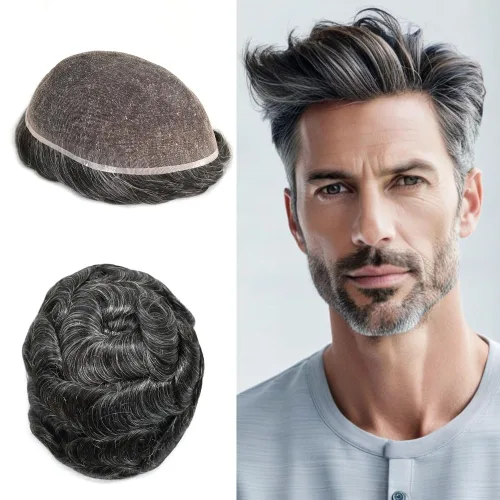 Miniatura 93 de Toupee For Men Real Human Hair System Mens Hair Piece Breathable Mens Toupee Durable Men Hairpiece 6X8#1 Jet Black 80% Density