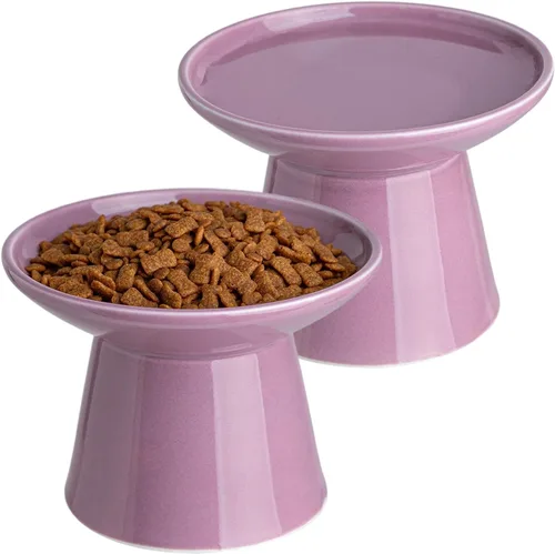 Miniatura 9 de Cuencos de Cerámica Extra Anchos Elevados de 6.2 Pulgadas para Gatos, Juego de Cuencos de Comida y Agua para Gatos Mayores Grandes y Perros Blanco-4