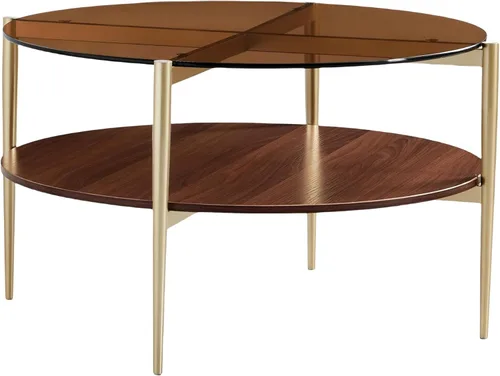 Miniatura 3 de Shrine Mesa de café redonda de vidrio, diseño moderno de mediados de siglo, 30 x 17 pulgadas de diámetro x altura, estructura de 2 niveles, parte