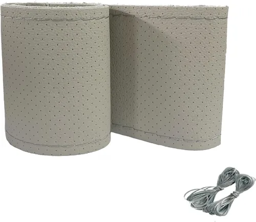 Miniatura 5 de Onerbuy Funda universal de piel para volante de auto con costura envolvente DIY transpirable y antideslizante, 15 pulgadas (beige)