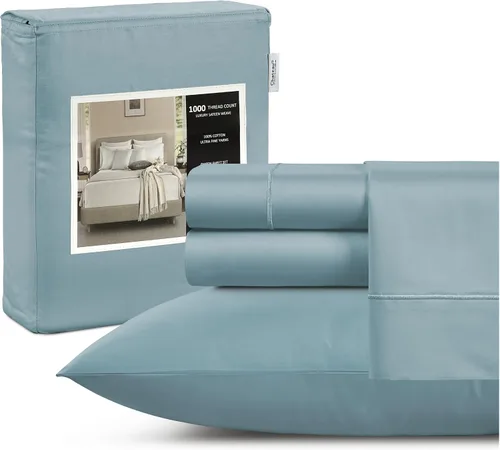 Miniatura 9 de Juego de sábanas 100% algodón para cama King, juego de sábanas certificadas de 1000 TC con bolsillo profundo, juego de sábanas y fundas de almohada