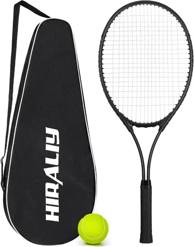 Miniatura 10 de HIRALIY Juego de raquetas de tenis de 27 pulgadas para adultos, raquetas de tenis preencordadas para 2 jugadores, 2 cintas de sobreagarre, 3 pelotas