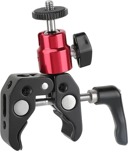 Miniatura 4 de CAMVATE Abrazadera universal de agarre de cangrejo con perilla de tornillo reforzada + soporte de cabeza de bola ajustable de 1/4 "-20 (rojo) - 2882