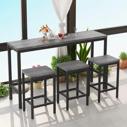 Harper & Bright Designs Juego de mesa de comedor de 4 piezas, mesa de comedor de madera maciza de 60.2 pulgadas de largo con 3 taburetes y marco de