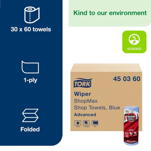 Miniatura 2 de Tork ShopMax Toallas de Papel para Tienda de Alta Resistencia Azul, Alta Absorción, 30 rollos x 60 Hojas, 450360