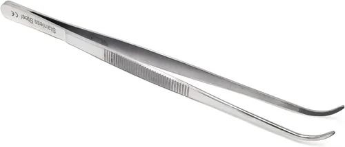 Miniatura 16 de Pinzas de precisión profesionales de acero inoxidable culinario con puntas dentadas, pinzas para servir con detalles de presentación de alimentos