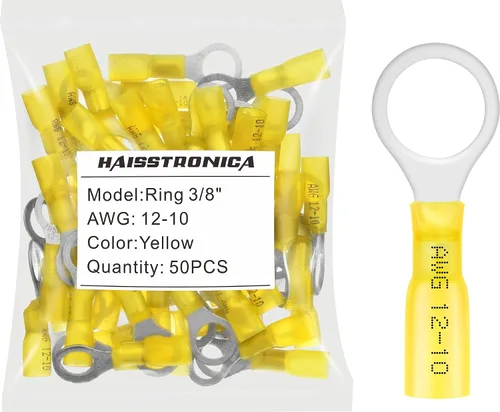 Miniatura 28 de haisstronica 100 conectores de anillo termorretráctiles de grado marino azul de 1/4 pulgadas, conectores de terminales de anillo de cobre rojo