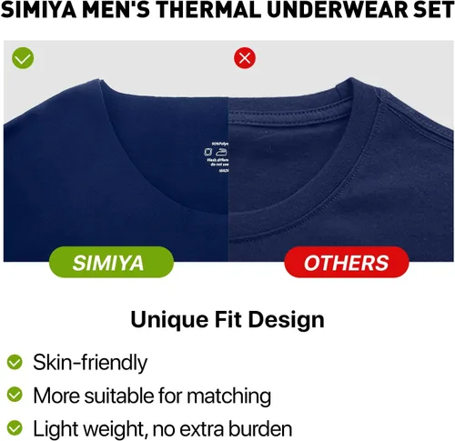 Miniatura 2 de SIMIYA Men's Thermal Underwear Set Long Sleeves Long Johns Set Base Layer Fleece Lined Tops & Bottoms