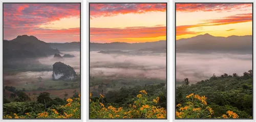 Miniatura 24 de SIGNWIN Lienzo enmarcado para pared, juego de arte nublado de tormenta, cielo, bosque otoñal, árboles, rústico, naturaleza, fotografía, realismo
