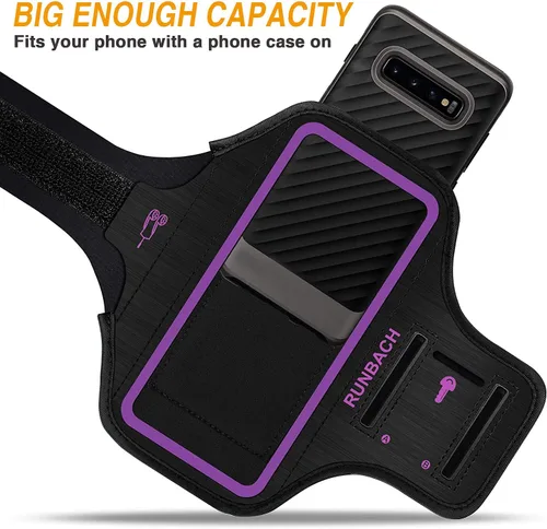 Miniatura 7 de Brazalete para Samsung Galaxy S26+/S25+/S24+/S23+/S22+/S20+/S10+/S9+/S8+, bolsa de gimnasio con soporte para llaves y ranura para tarjeta (negro)
