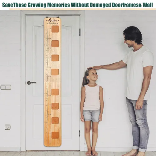 Miniatura 6 de Chunful Tabla de crecimiento de madera para niños con marcos de fotos, tabla de crecimiento de altura para pared, regla de medición de altura