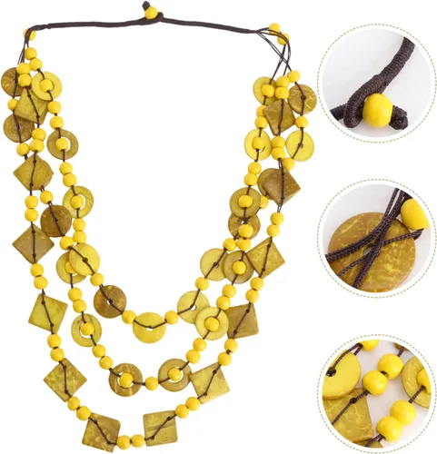 Miniatura 2 de Generic Collar de estilo retro bohemio para mujer, cuentas de madera tejidas a mano con dijes de concha, joyería de moda para mujeres y niñas