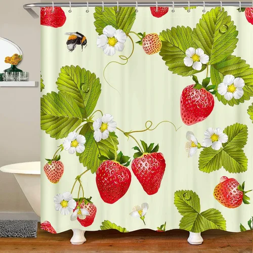 Miniatura 32 de Feelyou Accesorios impermeables de baño de cereza roja con 12 ganchos, cortina de ducha de frutas de dibujos animados para niñas, mujeres y niños