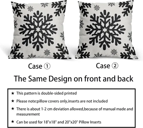 Miniatura 6 de Fundas de almohada decorativas de Navidad negras 40x40 cm con copos de nieve blancos de Navidad, juego de 2, temática rústica de invierno