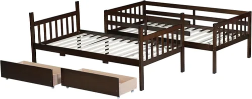 Miniatura 9 de Litera individual sobre individual con 2 cajones de almacenamiento, convertible en 2 camas (cama de plataforma y cama alta junior), cabecera