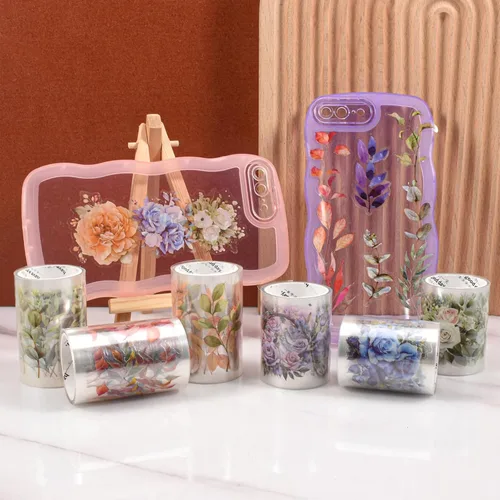 Miniatura 7 de Washi Tape - Cinta adhesiva decorativa de PET para álbumes de recortes, suministros de diario de basura, planificadores y manualidades (azul y rosa)