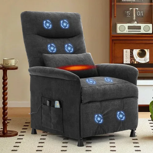 Miniatura 9 de Silla reclinable eléctrica para adultos, sofá reclinable eléctrico con masaje térmico y vibración, reclinable ajustable con bolsillo lateral