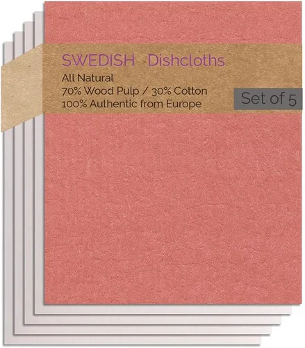 Miniatura 22 de SWEDEdishcloths - Juego de 5 paños de esponja de celulosa (1 gris, 4 naturales) suecos Combo Gnnnn