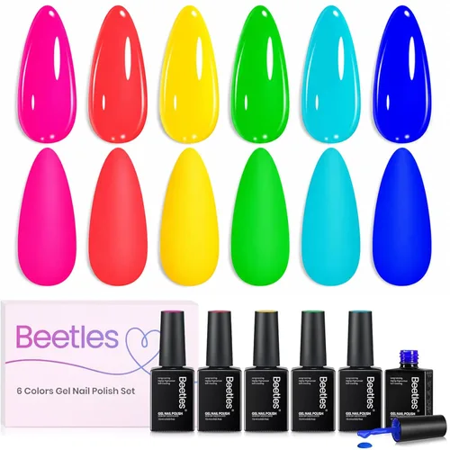 Miniatura 26 de beetles - Esmalte de uñas Shouthern Belle, juego de 6 esmaltes de color nude con purpurina, coral, verde, azul claro, semipermanente, usar con capa