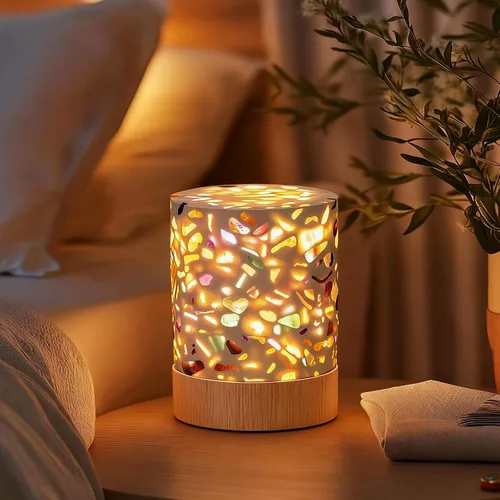 Luz nocturna USB de ágata de cristal, yeso de siete colores de tres colores con brillo ajustable para dormir, protección ocular (cristal multicolor)
