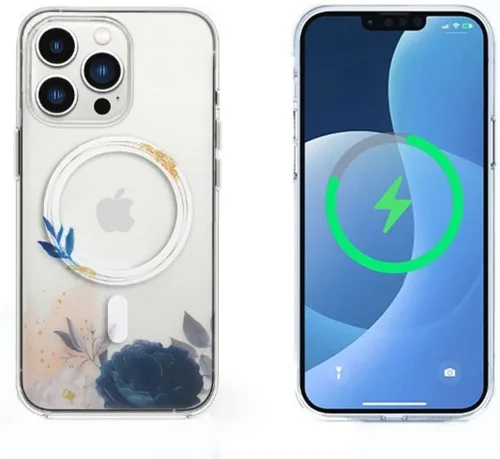 Miniatura 2 de Funda magnética transparente para iPhone 13 Mini [compatible con MagSafe Charger] patrón de estampado floral de flores, funda delgada antiarañazos