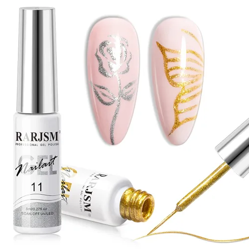 Miniatura 18 de RARJSM Gel Liner - Esmalte de uñas de gel reflectante con purpurina para arte de uñas, pincel fino, plateado, neón, rosa intenso, pintura