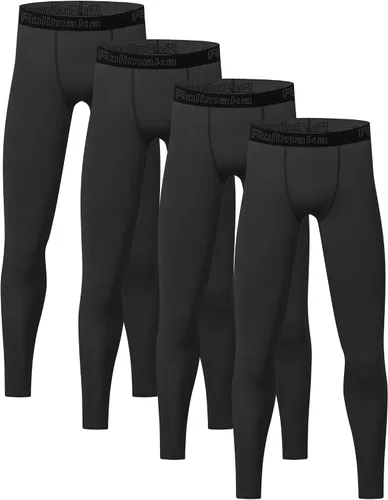 Paquete de 4 o 3 leggings de compresión para niños y jóvenes, pantalones atléticos, capa base deportiva para niños