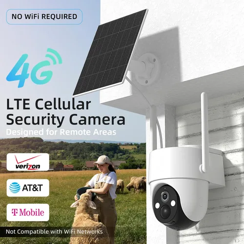Miniatura 2 de Rraycom Cámara de seguridad celular 4G LTE inalámbrica para exteriores, sin WiFi, con energía solar, vista en vivo de 360°, visión nocturna a